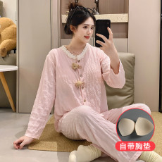 批发馨依 春秋季云朵棉固定胸垫开衫<b class='q'>长袖</b><b class='q'>睡衣</b>女卡通甜美家居服