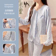 批发馨依 秋冬季新款<b class='q'>睡衣</b>女士6535提花针织棉带胸垫套装可外出家居服