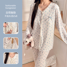 批发馨依 秋冬季新款<b class='q'>睡衣</b>女士6535提花针织棉带胸垫套装可外出家居服