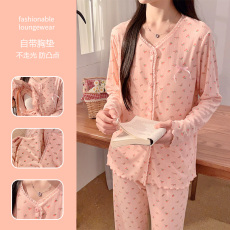批发馨依 秋冬季新款<b class='q'>睡衣</b>女士6535提花针织棉带胸垫套装可外出家居服