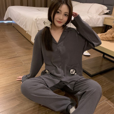 批发馨依 秋季<b class='q'>睡衣</b>女款双面抽德绒休闲保暖套装纯色可爱可外出家居服