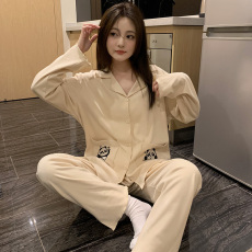 批发馨依 秋季<b class='q'>睡衣</b>女款双面抽德绒休闲保暖套装纯色可爱可外出家居服