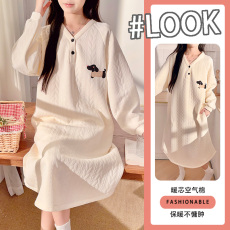 批发馨依 秋冬季新款睡衣女士260克空气棉保暖睡<b class='q'>裙</b>简约风可爱家居服