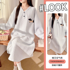 批发馨依 秋冬季新款睡衣女士260克空气棉保暖睡<b class='q'>裙</b>简约风可爱家居服