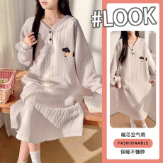 批发馨依 秋冬季新款睡衣女士260克空气棉保暖睡<b class='q'>裙</b>简约风可爱家居服