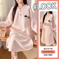 批发馨依 秋冬季新款睡衣女士260克空气棉保暖睡<b class='q'>裙</b>简约风可爱家居服