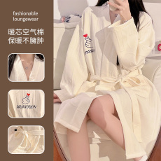 馨依 秋冬季新款睡衣女士260克空气棉保暖睡袍简约风浴袍家居服