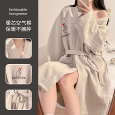 馨依 秋冬季新款睡衣女士260克空气棉保暖睡袍简约风浴袍家居服