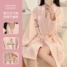 馨依 秋冬季新款睡衣女士260克空气棉保暖睡袍简约风浴袍家居服