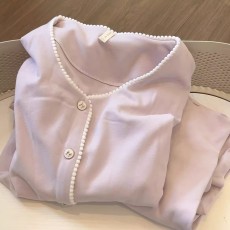 批发馨依 秋冬新款<b class='q'>睡衣</b>女士德绒保暖套装纯色日韩风休闲可外出家居服