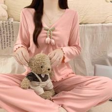 批发馨依 秋冬季新款睡衣女士德绒保暖纯色套装可爱日韩可外出家居服