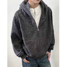 批发条纹绒感开衫连帽卫衣男女春秋季美式宽松情侣加厚羊驼如拉链<b class='q'>外套</b>