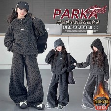 批发【原版布料不是数码】女童秋冬款豹纹卫衣阔腿裤加绒加厚亲子<b class='q'>套装</b>