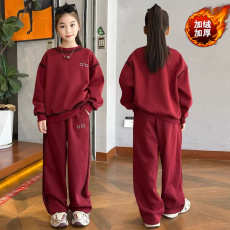 批发<b class='q'>女童</b>秋<b class='q'>季</b>套装2025新款红色新年服时尚洋气宽松卫衣运动风两件套潮