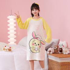 批发俏得美(223批)冬季法兰绒童装卡通圆领长袖睡裙女童大童家居服裙