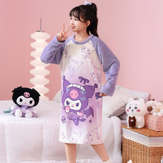 批发俏得美(223批)冬季法兰绒童装卡通圆领长袖睡裙女童大童家居服裙