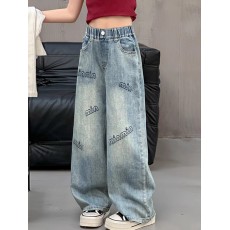 批发女童牛仔裤<b class='q'>春</b>夏装2025新款儿童直筒阔腿裤女孩大童秋装裤子初中生