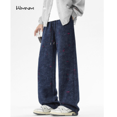 批发破洞扎染美式hiphop卫裤男2025新款秋季潮牌痞帅宽松直筒阔腿裤子