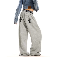 批发假两件双腰头十字架卫裤2025春秋男女宽松垂坠感运动休闲阔腿裤