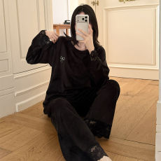 批发馨依 春秋季新款睡衣女士海岛绒休闲套装可外出简约长袖家居服