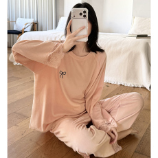 批发馨依 春秋季新款睡衣女士海岛绒休闲套装可外出简约长袖家居服