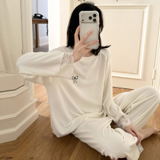 批发馨依 春秋季新款睡衣女士海岛绒休闲套装可外出简约长袖家居服