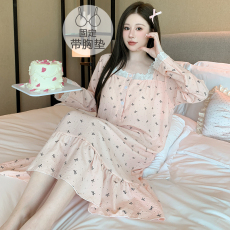 批发云朵棉睡衣女春<b class='q'>秋</b>季甜美公主风带胸垫中长睡裙加大码220斤家居服