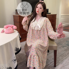 批发云朵棉睡衣女春<b class='q'>秋</b>季甜美公主风带胸垫中长睡裙加大码220斤家居服