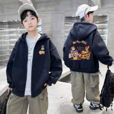 批发男童开衫拉链连帽外套加绒秋冬款2025新款中大儿童棒球服秋季上衣