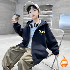 批发男童开衫拉链连帽外套加绒秋冬款2025新款中大儿童棒球服秋季上衣