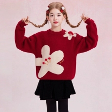 批发冬季女童过年加厚毛衣大童针织衫