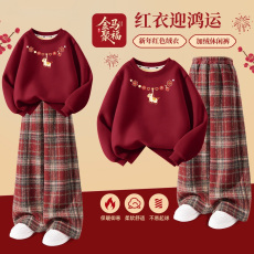 批发女童卫衣马年新年装上衣<b class='q'>儿童</b>圆领卡通年服套装