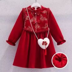 批发女童加绒新年拜年服2025新款儿童冬装国风连衣裙女孩旗袍汉服裙子