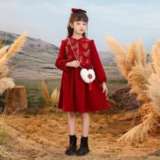 批发女童连衣裙春秋冬季拜年服裙子2026年儿童新年衣服公主裙过年裙子
