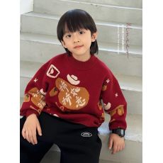 批发(统码价34) 新年童装红色毛衣男童喜庆衣服冬季新款小男孩针织衫