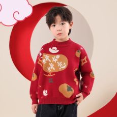 批发(统码价34)新年童装红色毛衣男童新年喜庆衣服冬季2025新款针织衫