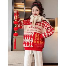 批发女童毛衣秋冬款2026新款洋气儿童红色打底衫大童冬季女孩针织冬装