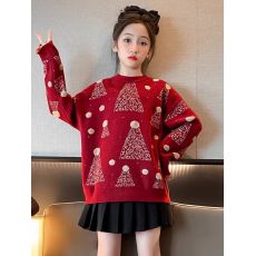 批发女童毛衣冬季圣诞款加厚2026新款儿童装洋气保暖套头针织衫拜年服