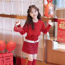 批发女童毛衣红色秋冬款2026新款儿童洋气针织衫女孩过新年冬季拜年服