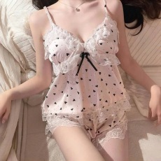 批发馨依 <b class='q'>夏季</b>新款冰丝<b class='q'>睡衣</b>女士带胸垫性无袖吊带深V蕾丝家居服套装