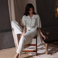 批发馨依 春夏季新款纯棉拉架睡衣女士休闲纯色套装可外出短袖家居服