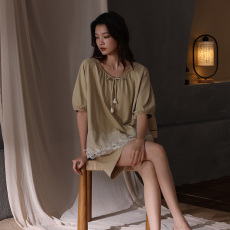 批发馨依 春夏季新款纯棉拉架睡衣女士休闲纯色套装可外出短袖家居服