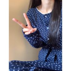 批发馨依 官图酷丝绵优质爆款甜美<b class='q'>碎花</b>开衫睡衣女士秋季新款家居服