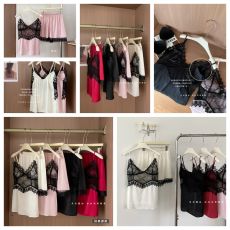 批发馨依 现货睡衣吊带短裤带胸垫后背开叉蕾丝花边冰雪丝性感夏季