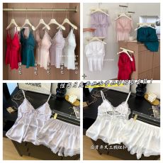 批发馨依 现货睡衣吊带短裤带胸垫后背开叉蕾丝花边冰雪丝性感夏季