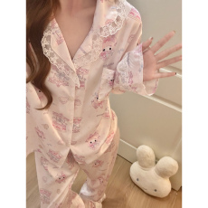 批发馨依 春秋季新款高档冰雪丝长袖睡衣女士旋转木马翻领轻奢家居服