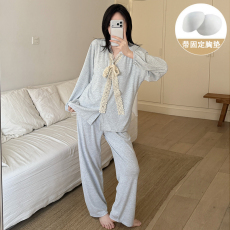 批发馨依 春秋季新款睡衣女士彩棉套装简约风带胸垫套头可外出家居服