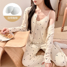 批发馨依 春秋季新款莫代尔睡衣女士三件套装休闲风可爱可外出家居服