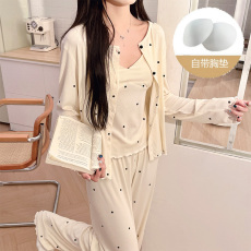 批发馨依 春秋季新款莫代尔睡衣女士三件套装休闲风可爱可外出家居服