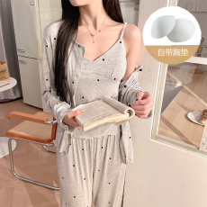 批发馨依 春秋季新款莫代尔睡衣女士三件套装休闲风可爱可外出家居服